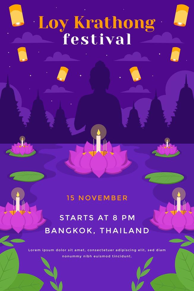 loy krathong festival celebrates vertical banner illustration design vector
