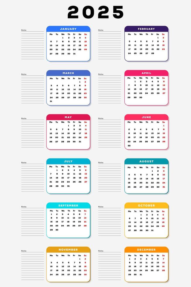 2025 calendar vertical poster illustration colorful design vector