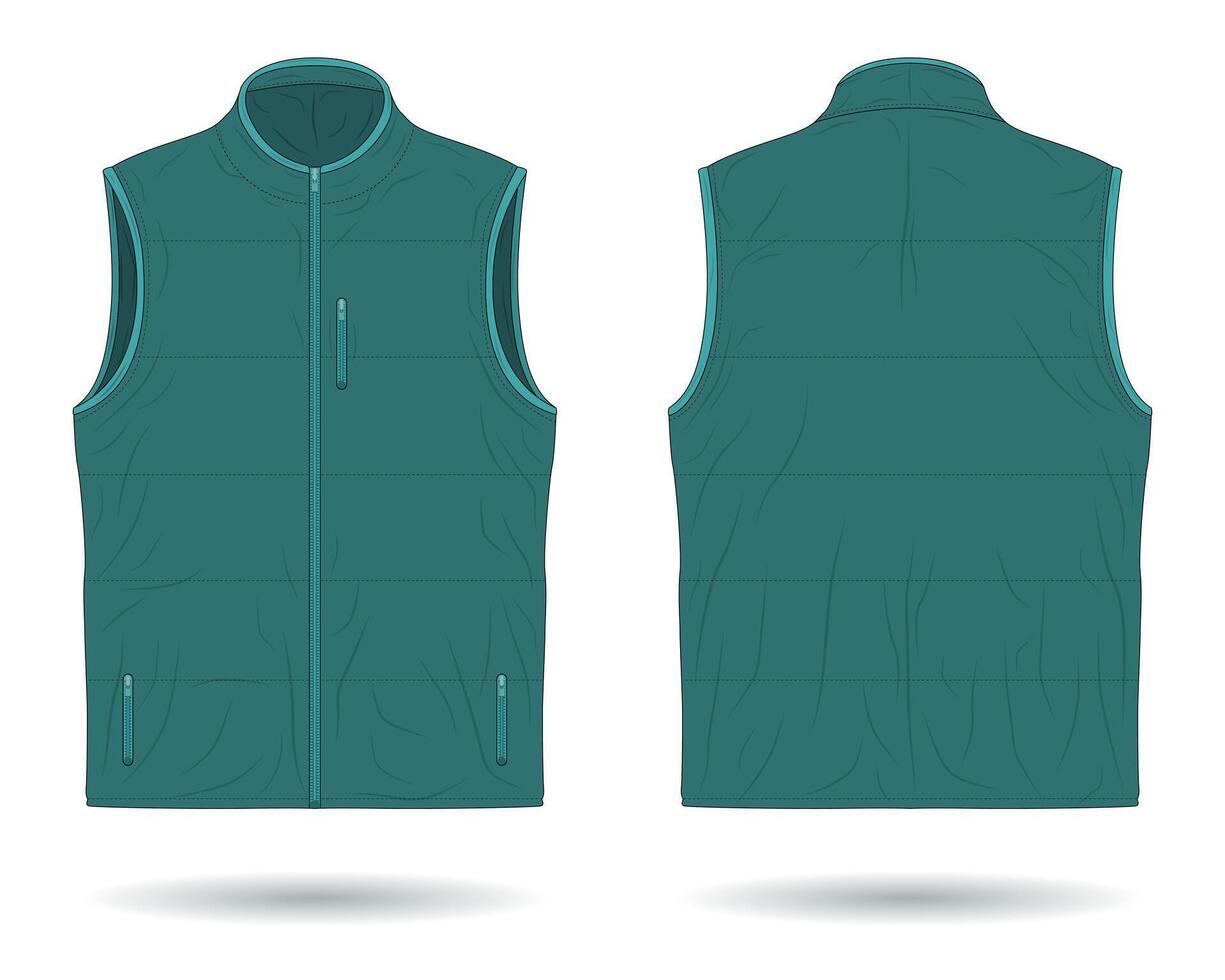 Modern padded vest mockup front and back view vector