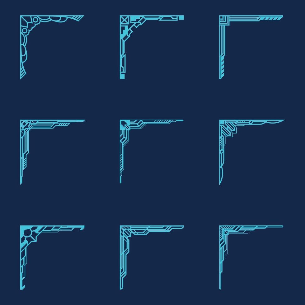 Collection of abstract geometric art deco corner borders vector