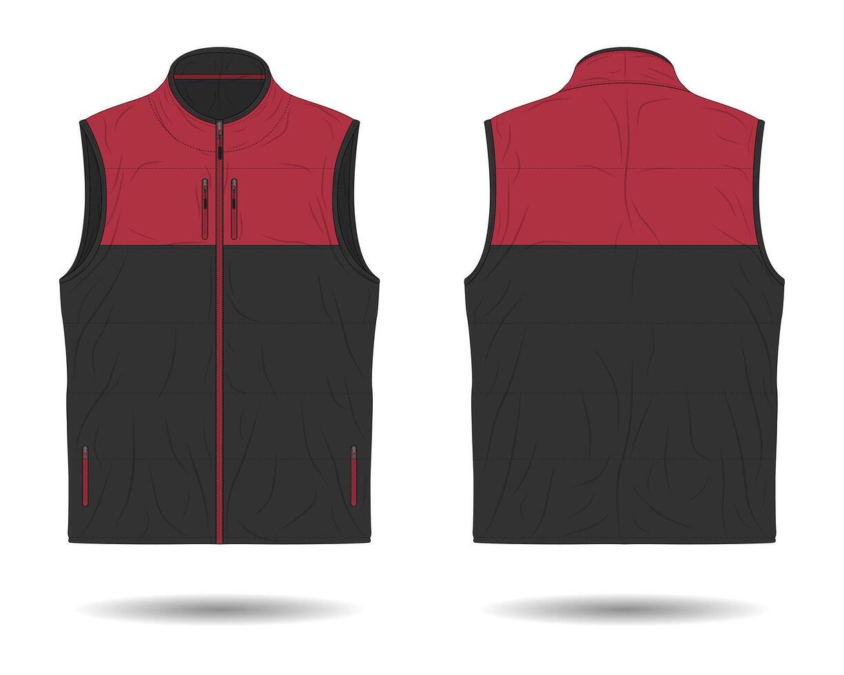 Black and red modern puffer vest mockup vector