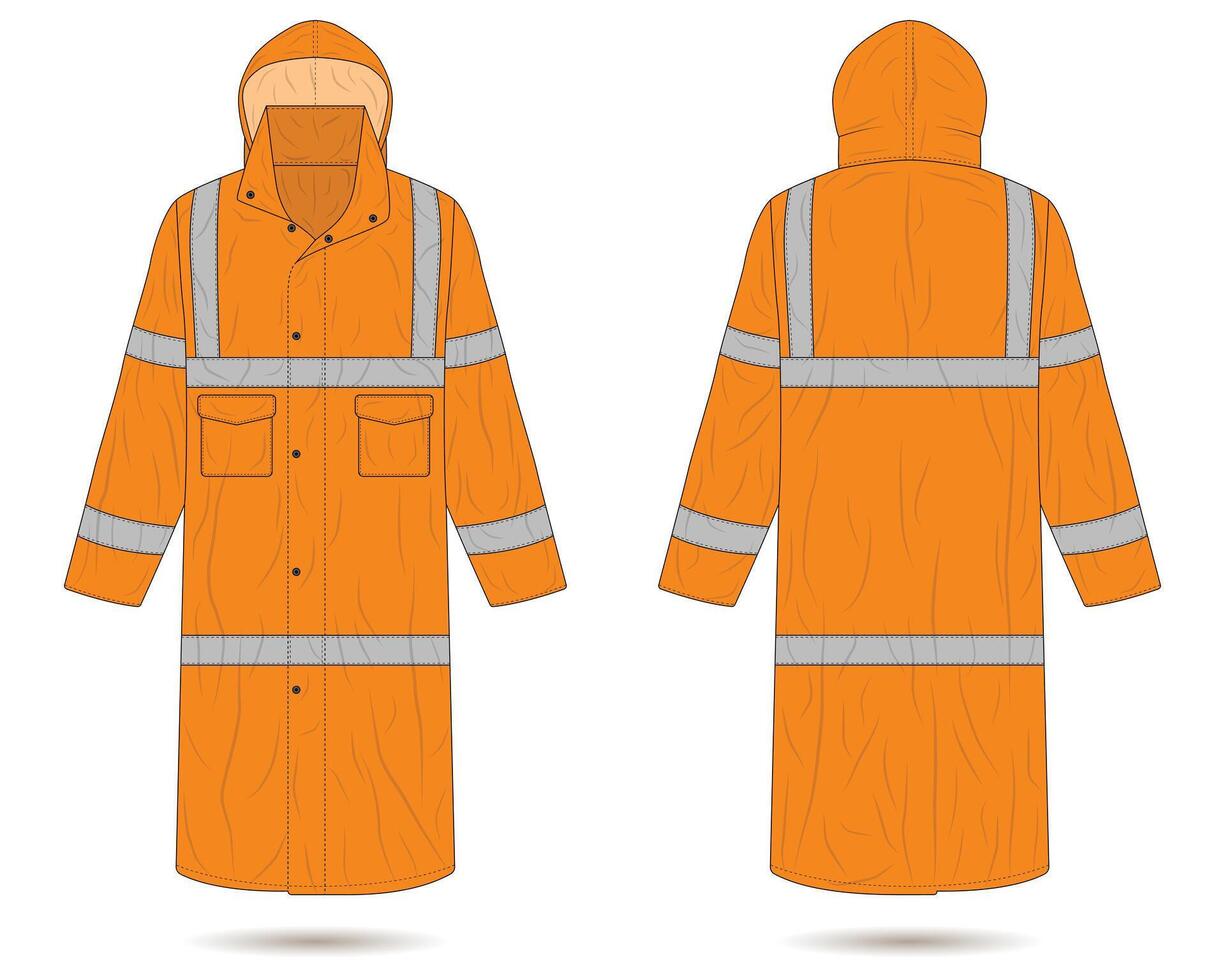 Orange hi vis raincoat template vector