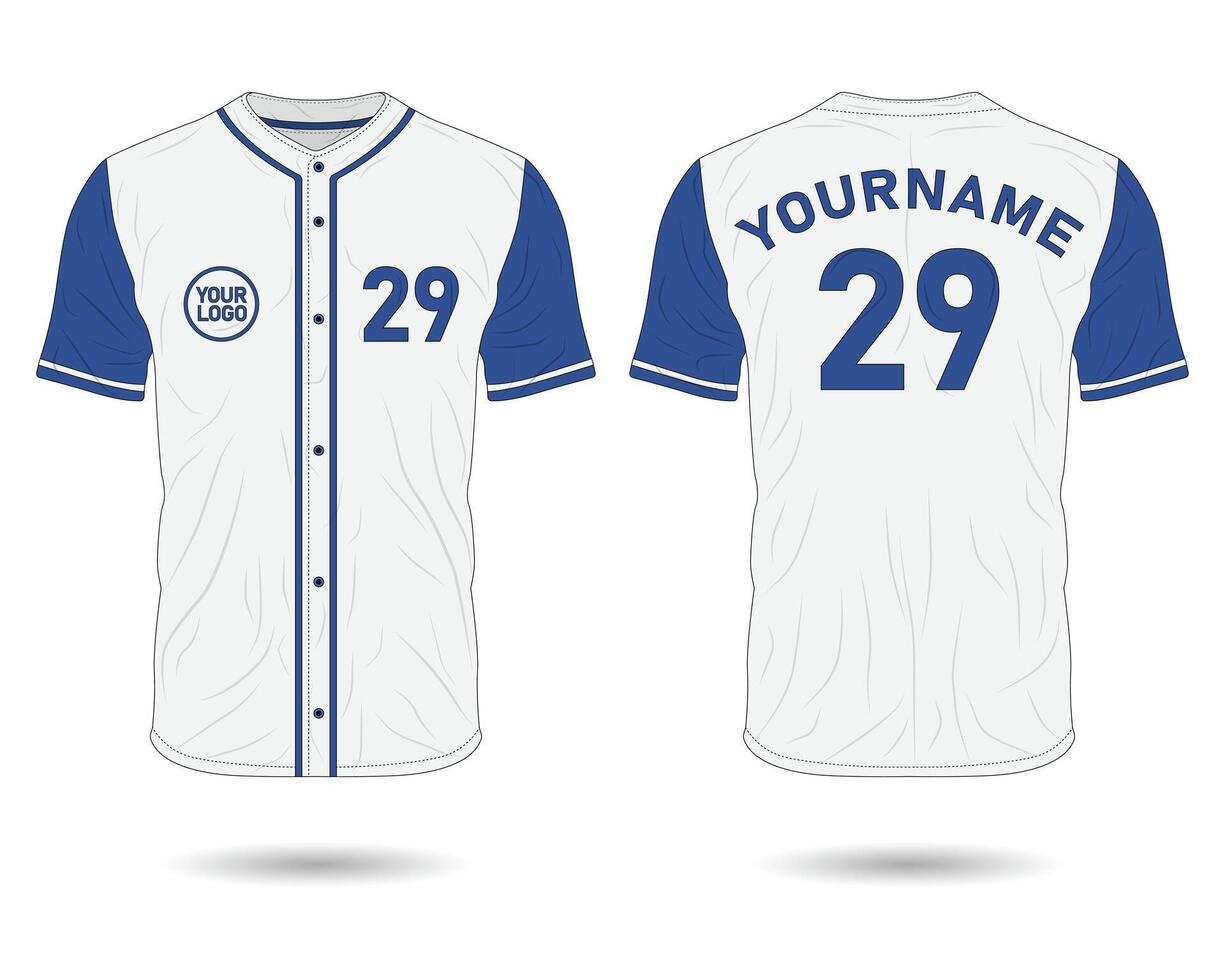 Blue and white baseball jersey uniform mockup front and back view vector