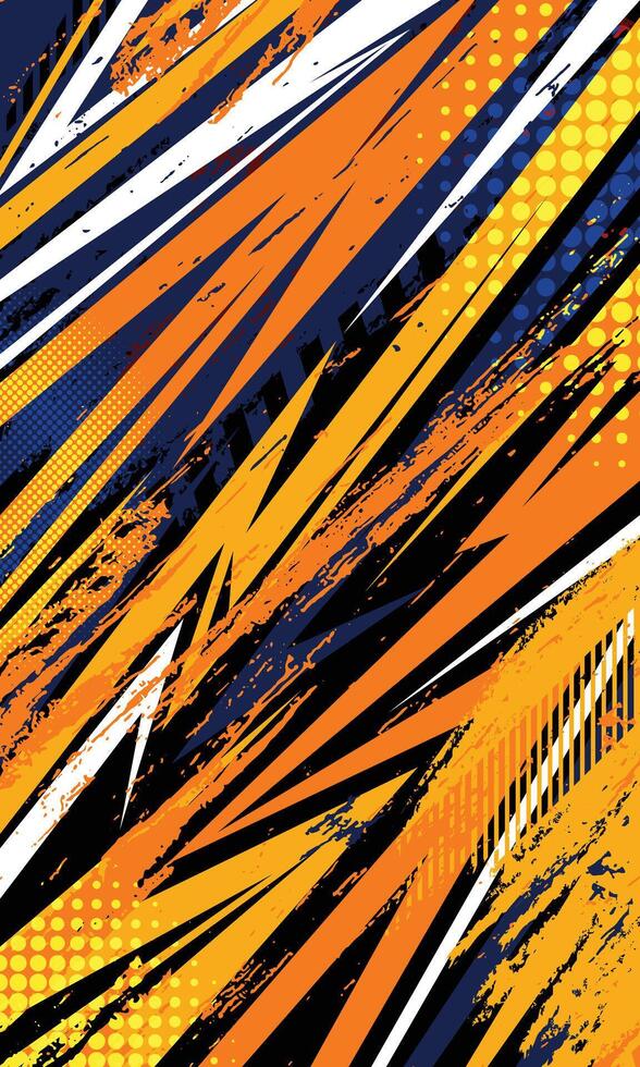 Geometric stripes racing background with abstract grunge brush strokes for sublimation jersey vector