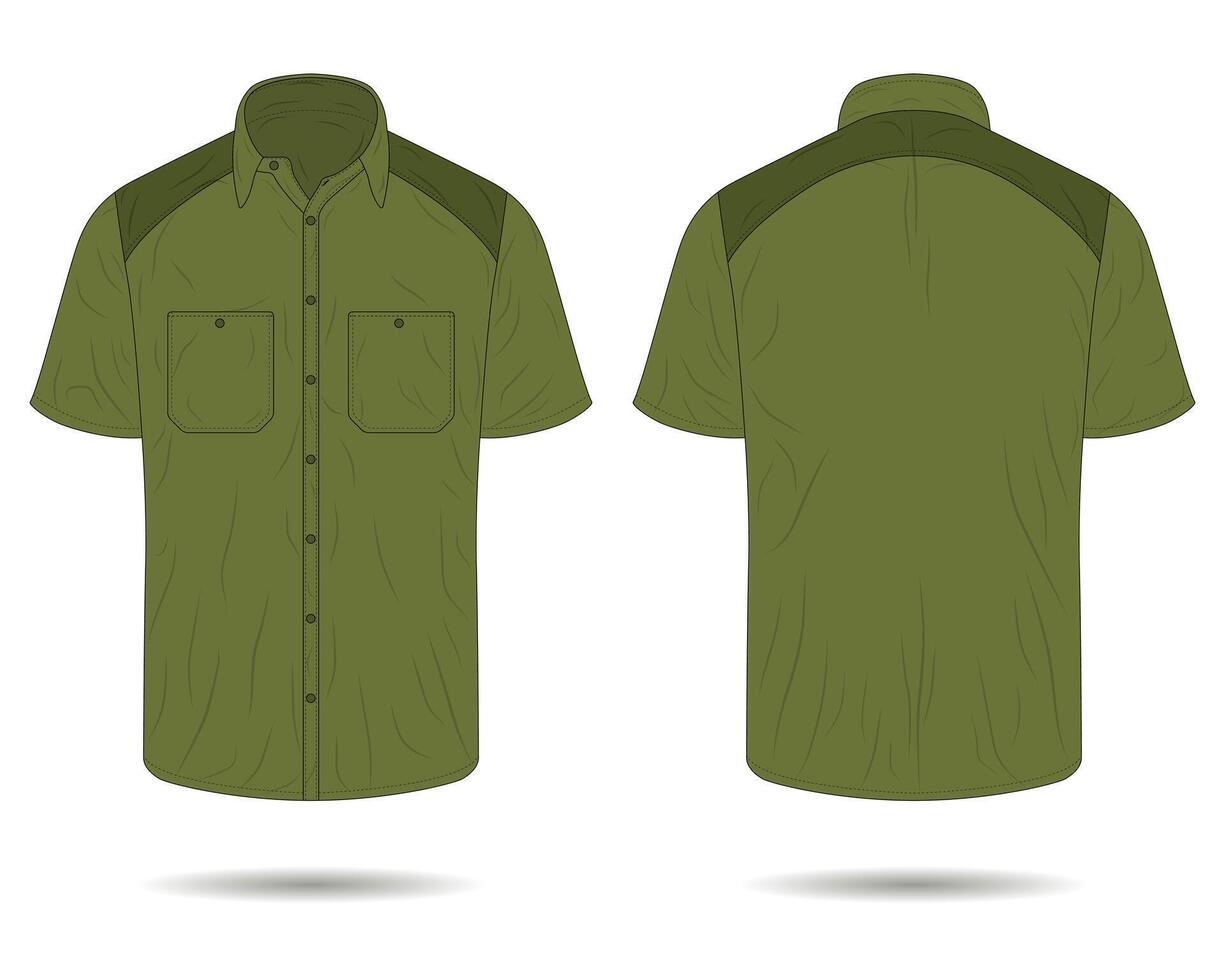 Army green collared short sleeve formal shirt template vector