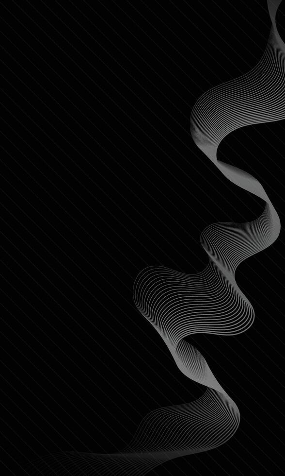 Empty dark background with abstract wavy silver lines vector
