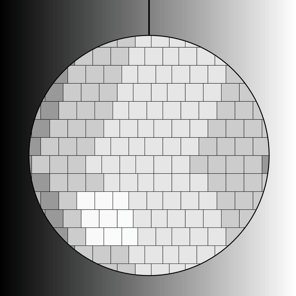 Disco ball with a glowing corner, club atmosphere, seventies vibes, minimal retro design with black and white colors, suitable for party invitations and poster and posts, also good for print materials vector