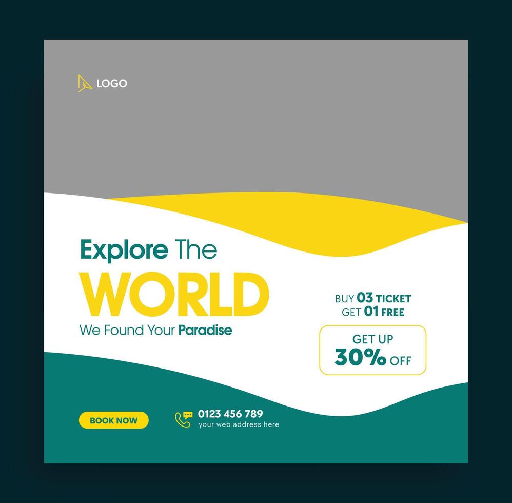 Travel and tour social media banner post template. Travel social media post template. Travel web banner or poster. Web banner ads for travel promotion. vector