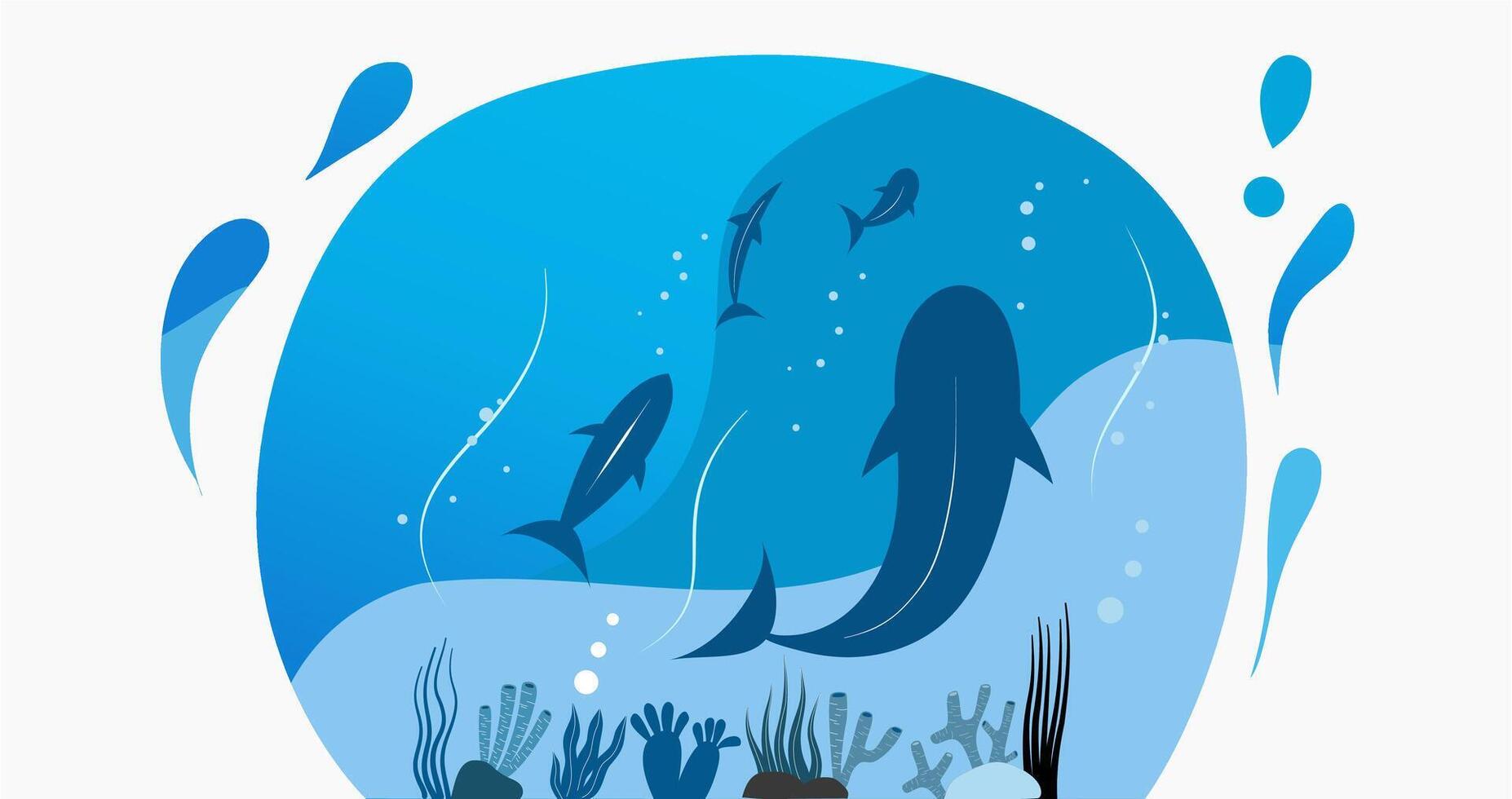 illustration of marine life with fish and some creatures in it vector