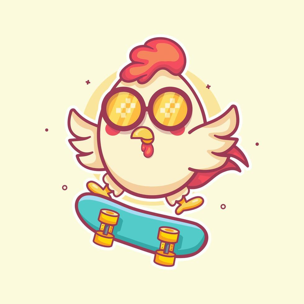 cool chicken animal character mascot playing skateboard isolated cartoon vector