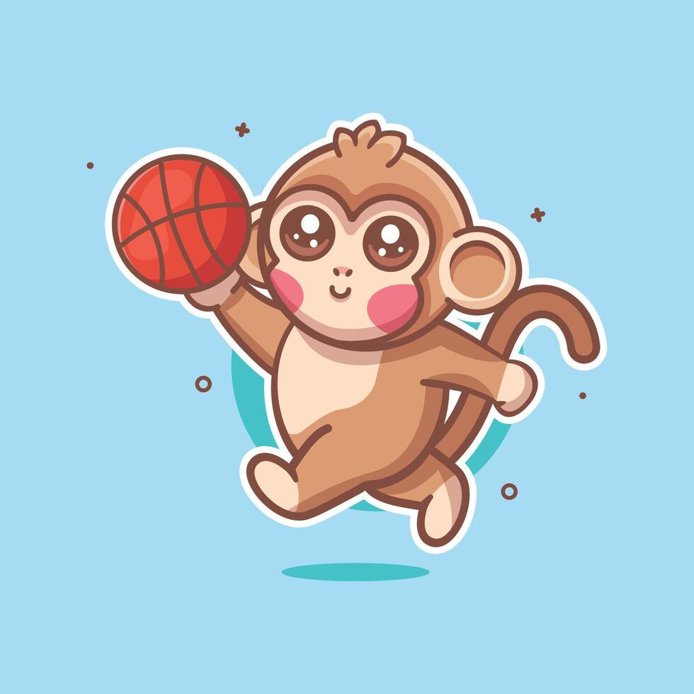 cute monkey animal character mascot playing basketball isolated cartoon vector