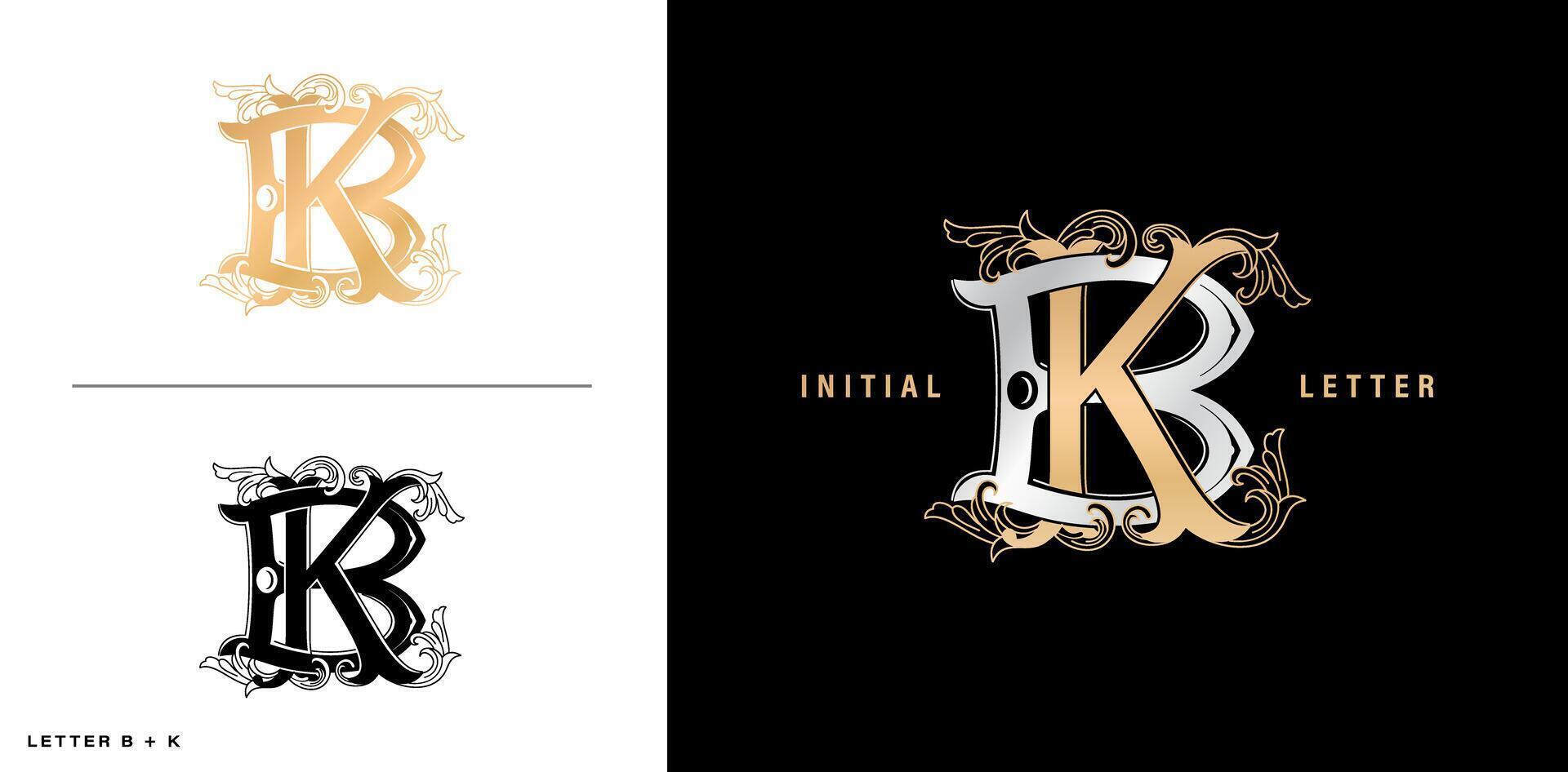 BK or KB Initial Letters K and B in the vintages style vector