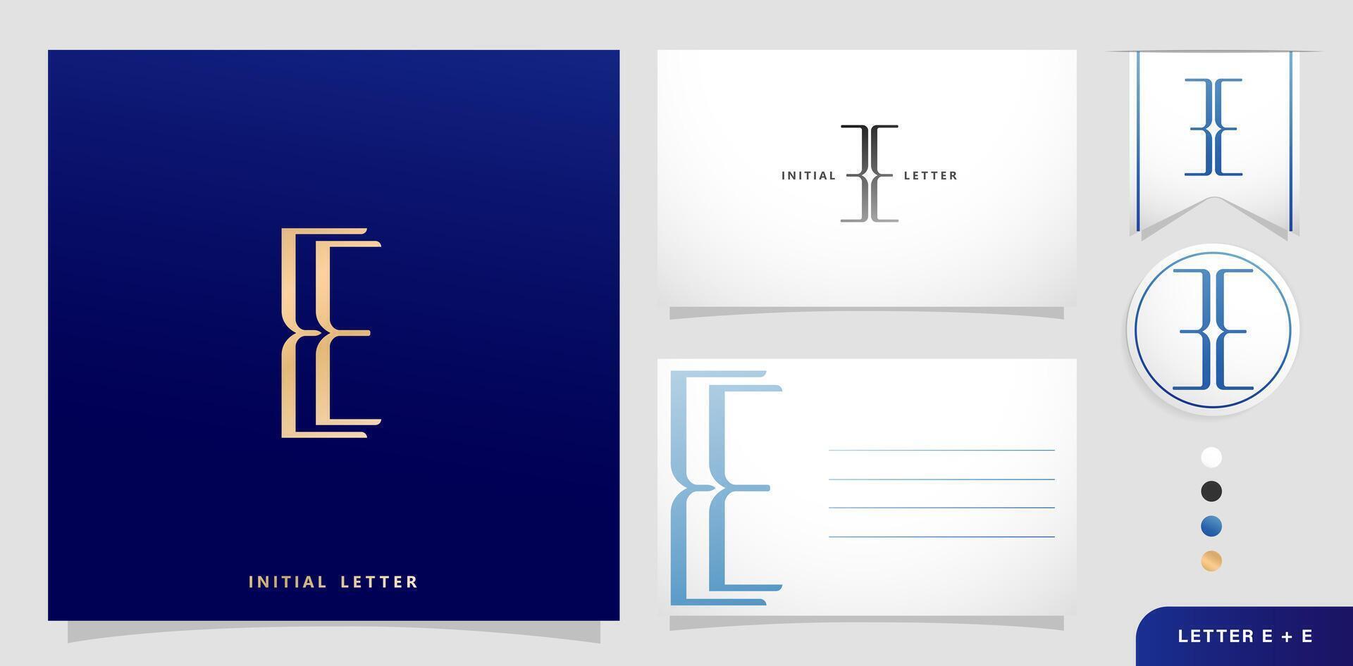 a set of business cards with the letter EE Luxury Initiala Letters E and E Logos Designs in Blue Colors vector