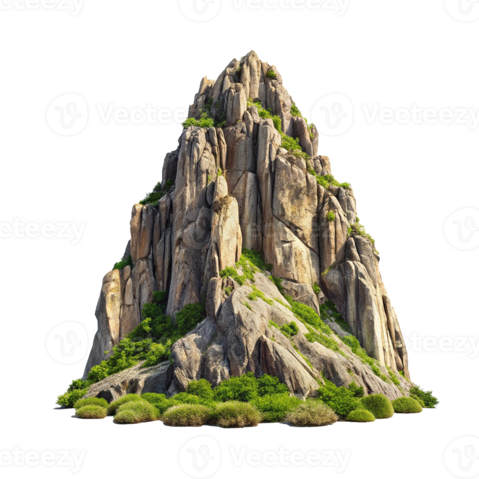 A mountain with rocks and grass on top png