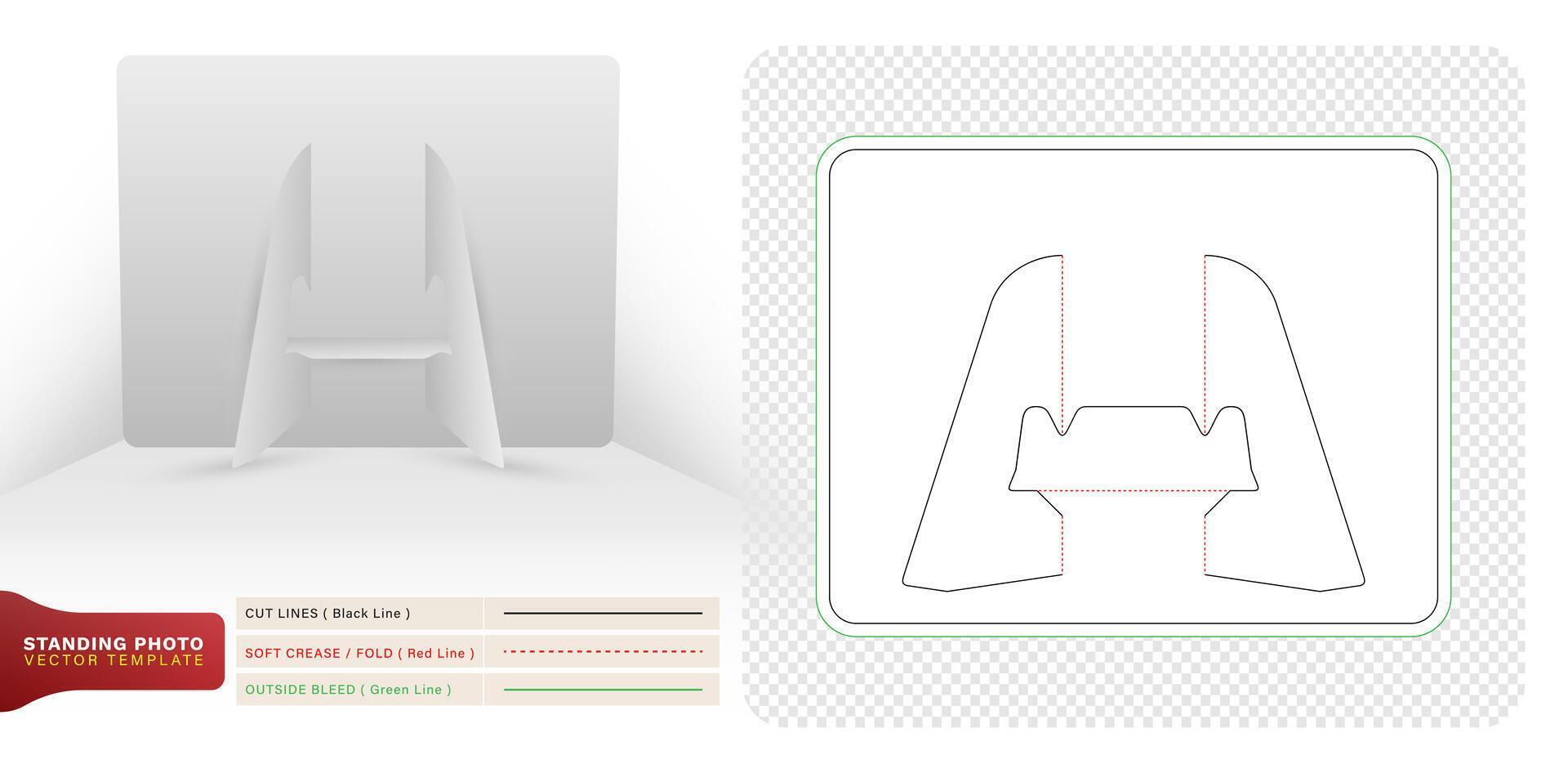 Die cut standing photo holder template for laser cutting machines, Lateral view of a chair on a white background for packaging branding, product compartment unique design, minimalist conceptual holder vector