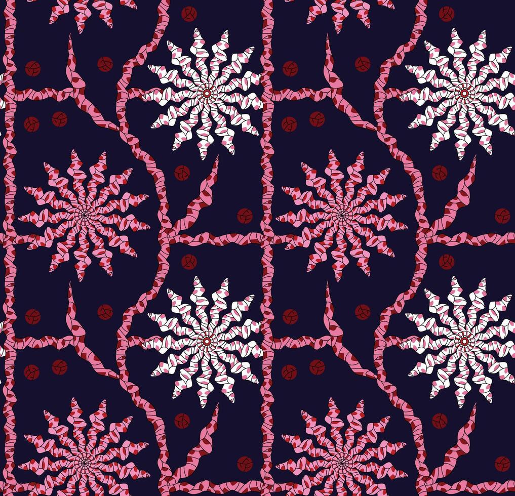 A pattern with pink and white flowers on a dark background vector