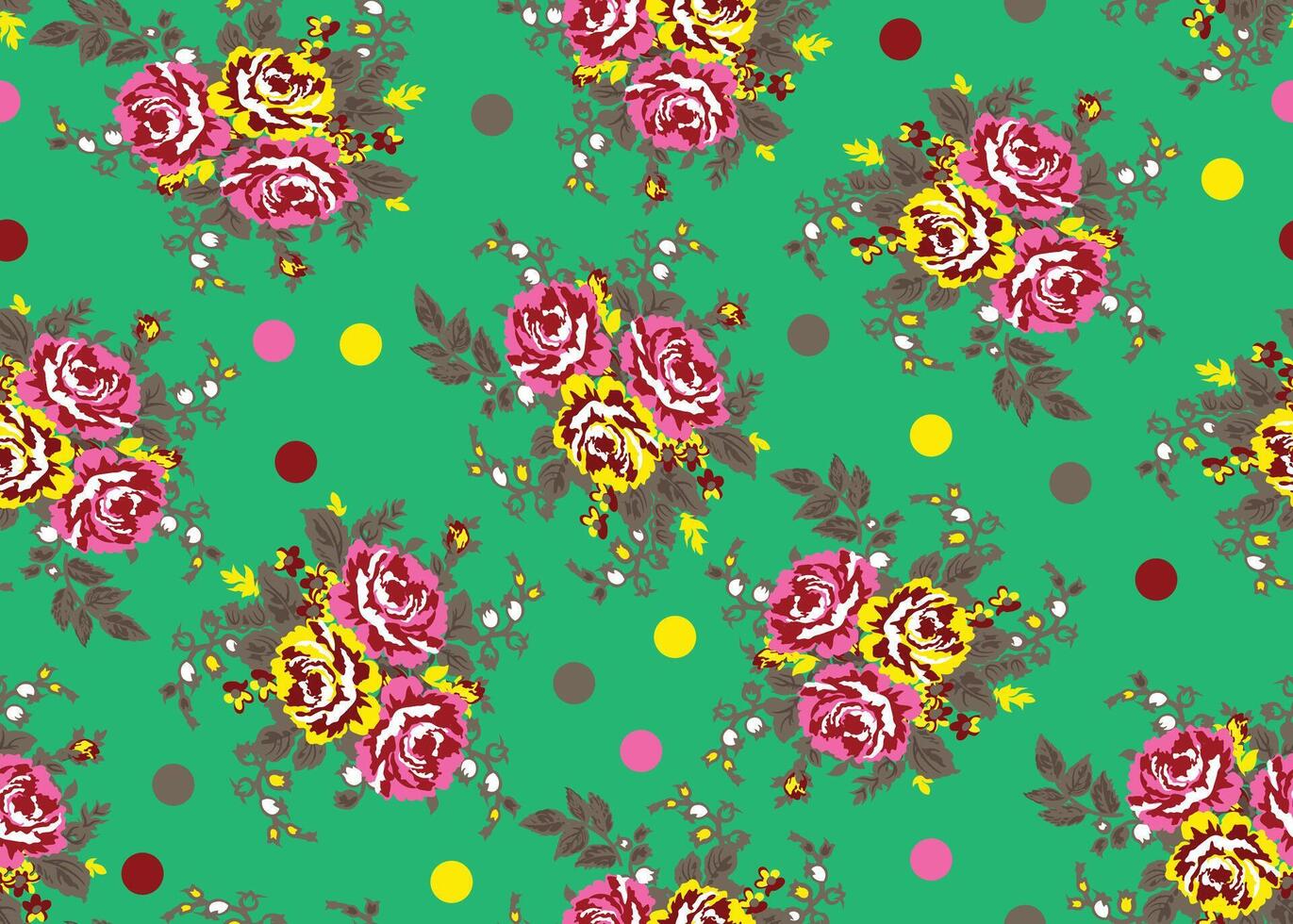 A green background with pink and yellow roses vector