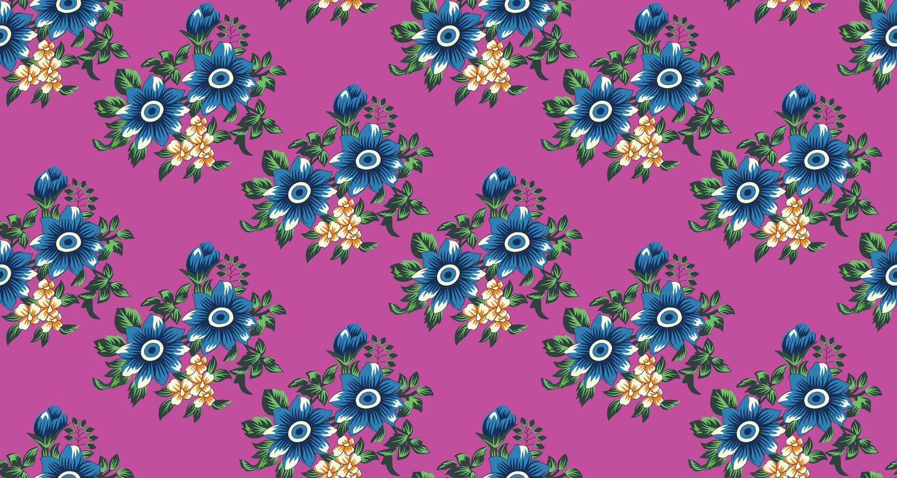 A pattern with blue flowers on a pink background vector
