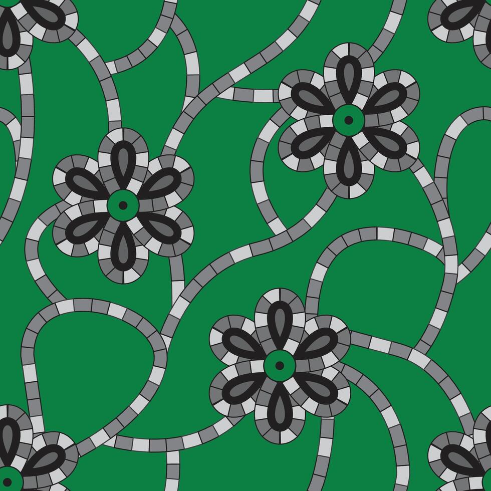 A green and black pattern with flowers vector