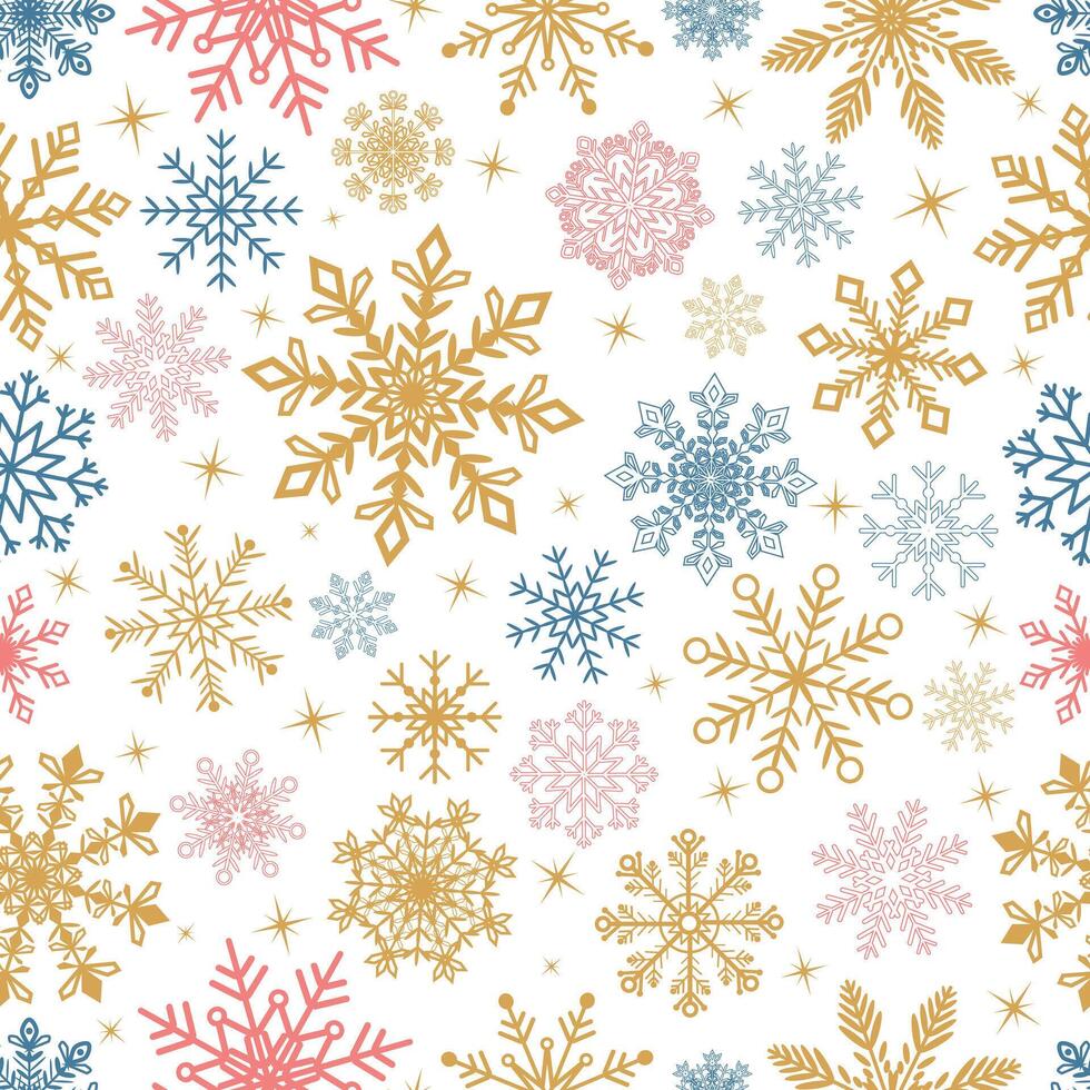 Snowflake seamless pattern design, Christmas, happy new year, winter holidays, cold season snow flakes, snowfall. white background vector