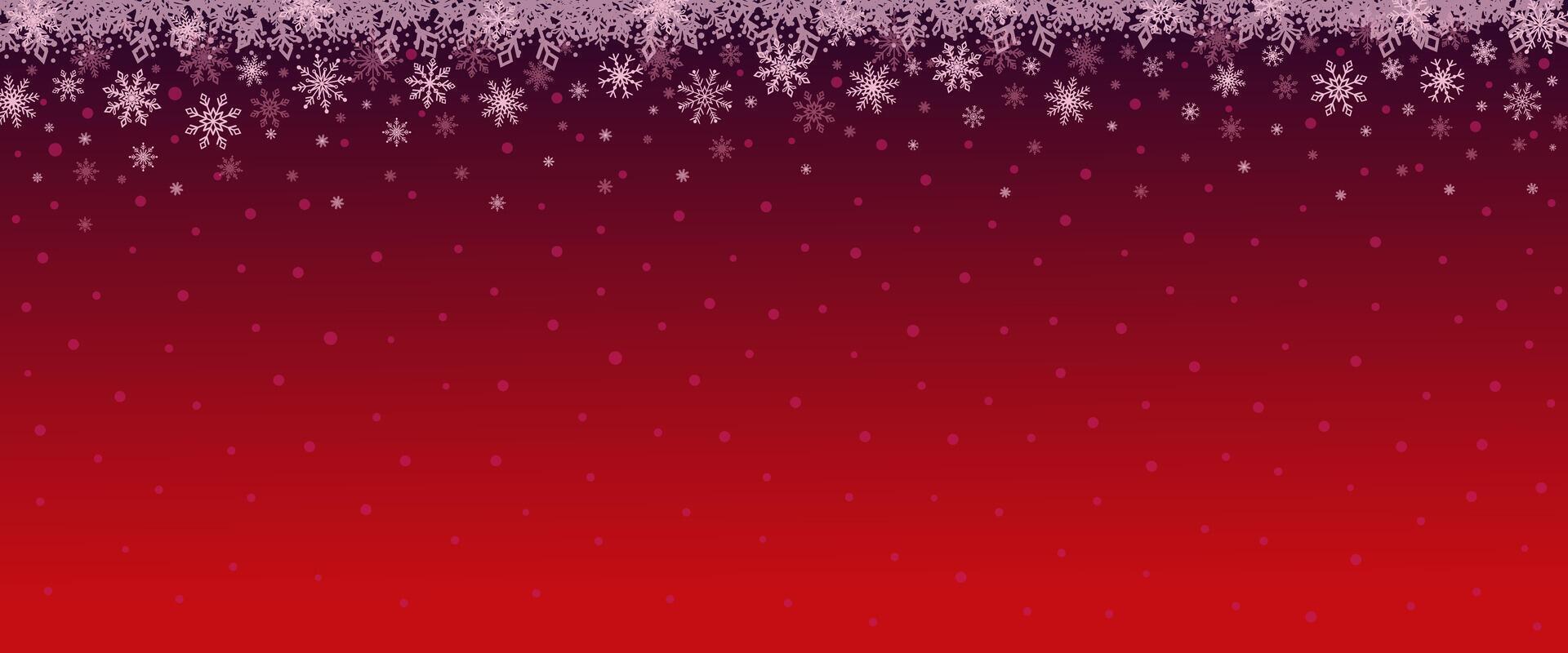 Red Christmas banner with snowflakes. Merry Christmas and Happy New Year greeting banner. Horizontal new year background, headers, posters, cards, website, leaflets and flyers. . vector