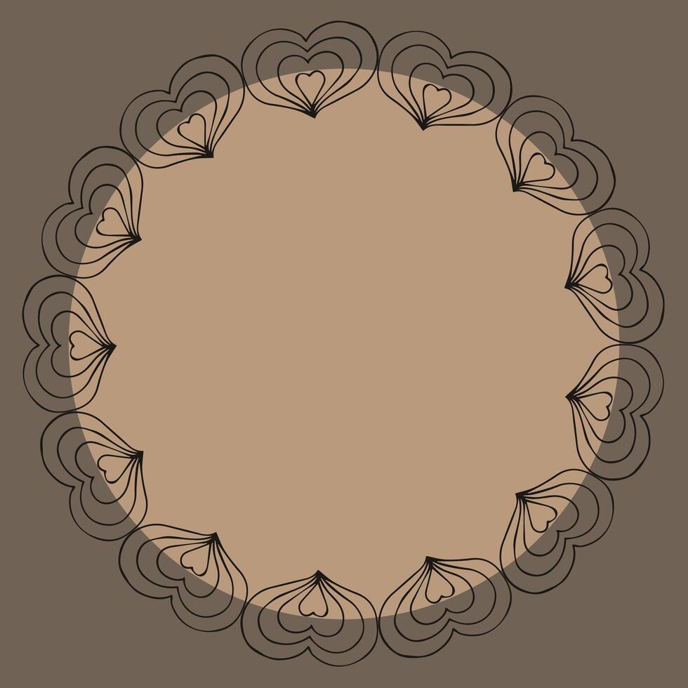 Cream circle frame made of black doodle hearts vector