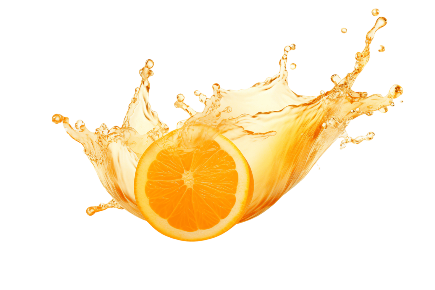 Cut oranges in half and toss them into orange juice. water splashing png