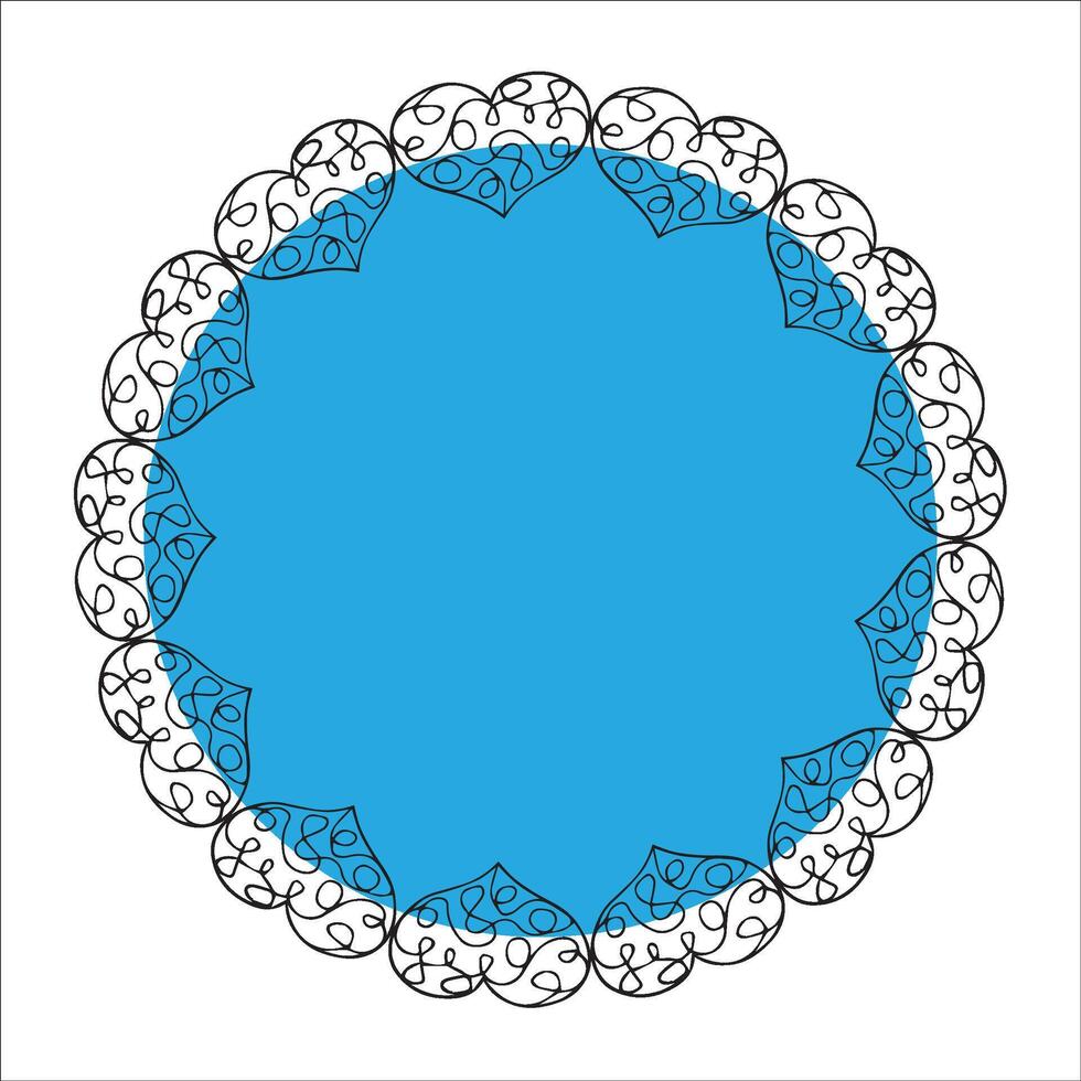 Blue circle frame made of black doodle hearts vector