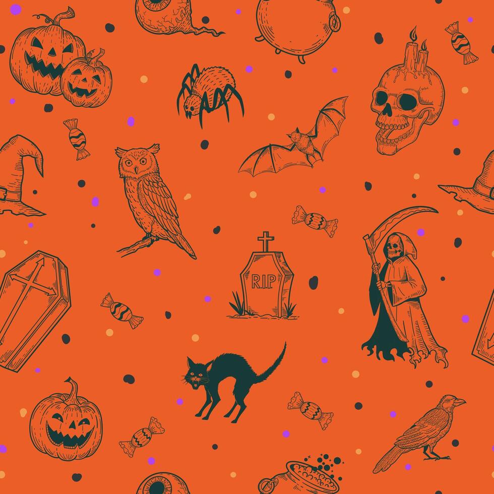 Halloween Seamless Pattern, illustration of Halloween party. vector