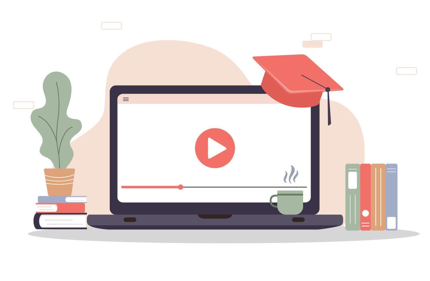 Online education. Flat design concept of training and tutorials. illustration for website banner, marketing material, presentation template, online advertising. vector