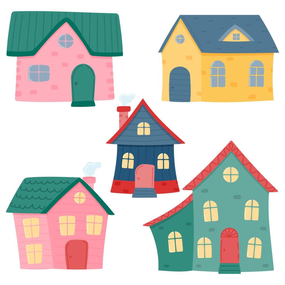 Set of colorful children's houses. vector