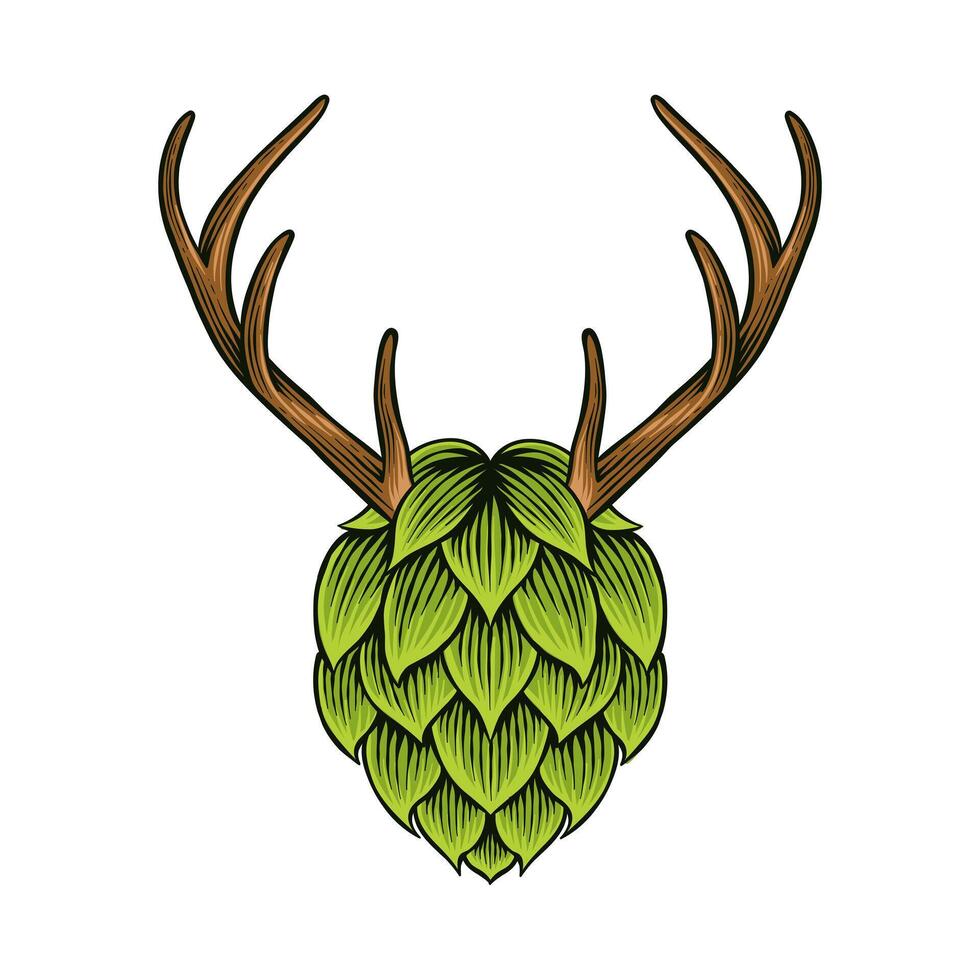 Colored illustration of hops combined with deer antlers vector