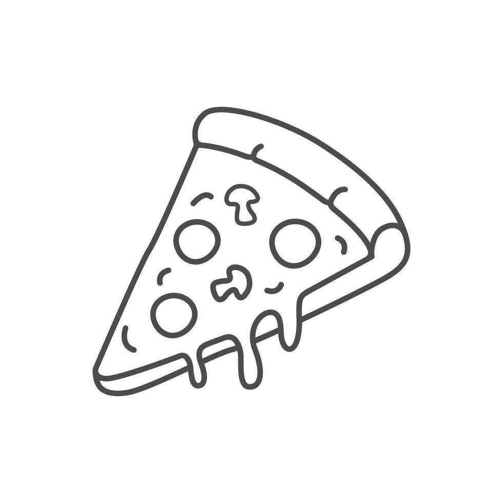 Slice of pizza with sausage and mushroom toppings and melted cheese, illustration icon. vector