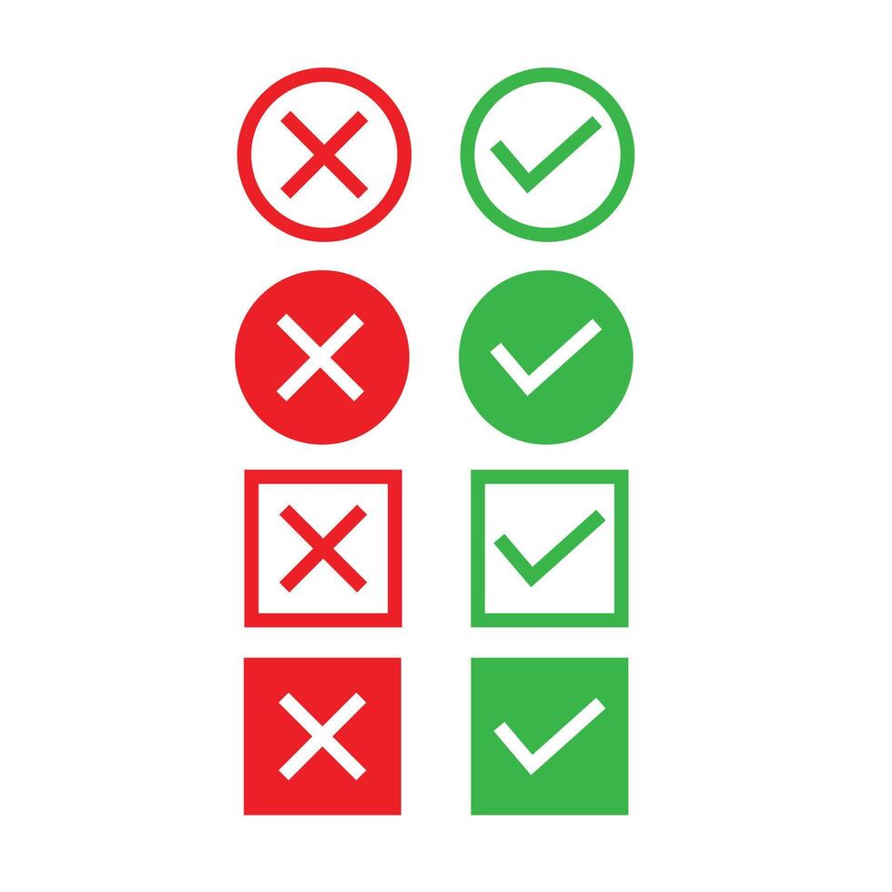Check mark icon set. Check mark and cross. illustration. vector
