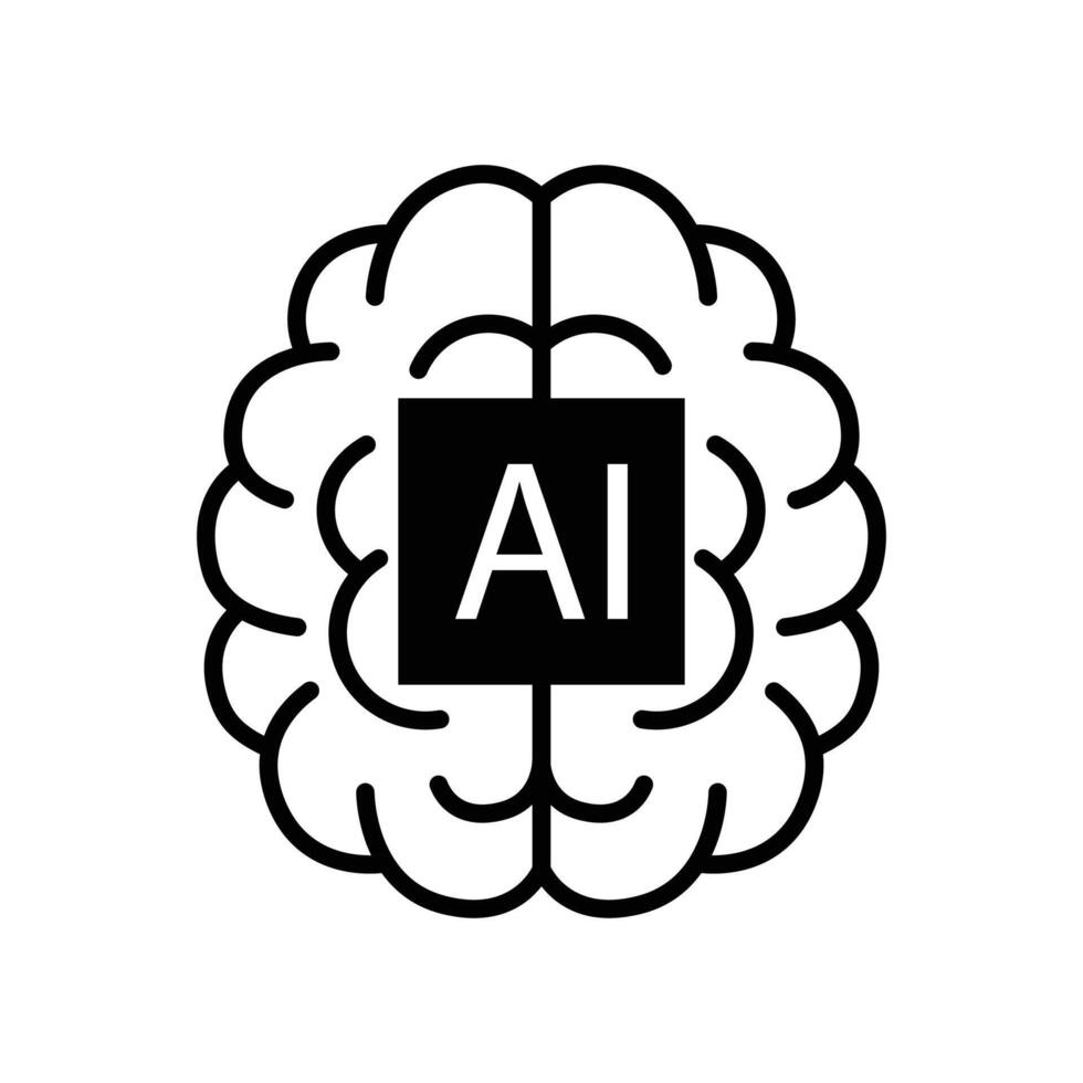 AI brain icon, concept illustration, outline symbol, sign, linear symbol. vector
