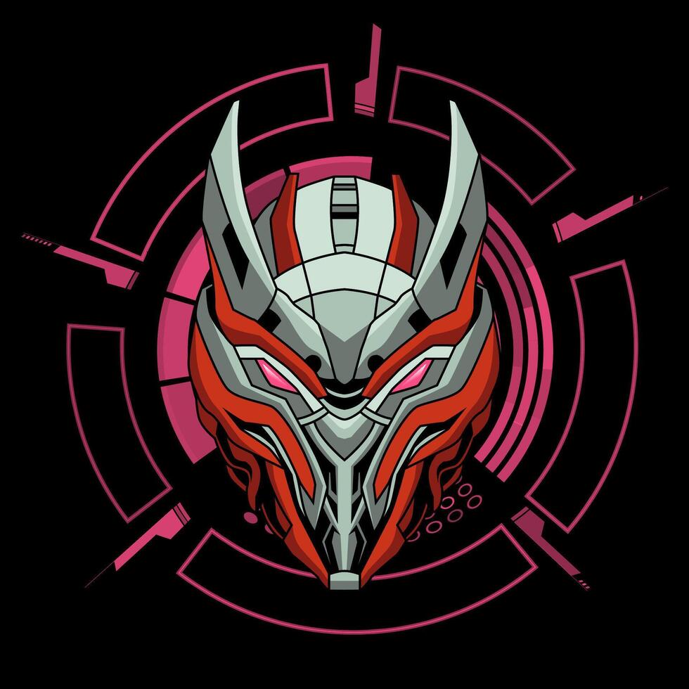 Illustration detailed Cyberpunk Robot head vector