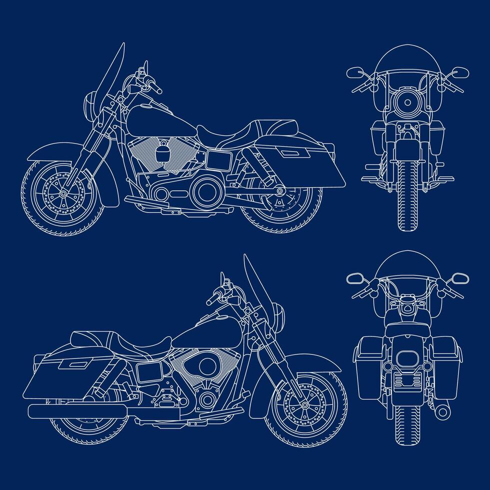 Motorcyle template. Transportation outline stroke template. Blue print layout. Fit for warp stickers, air brush, vinyls, recolor projects. eps 10 vector