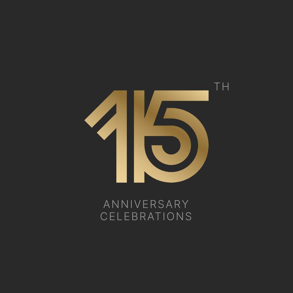 15 years anniversary logo design on black background for celebration event. 15th celebration emblem. vector
