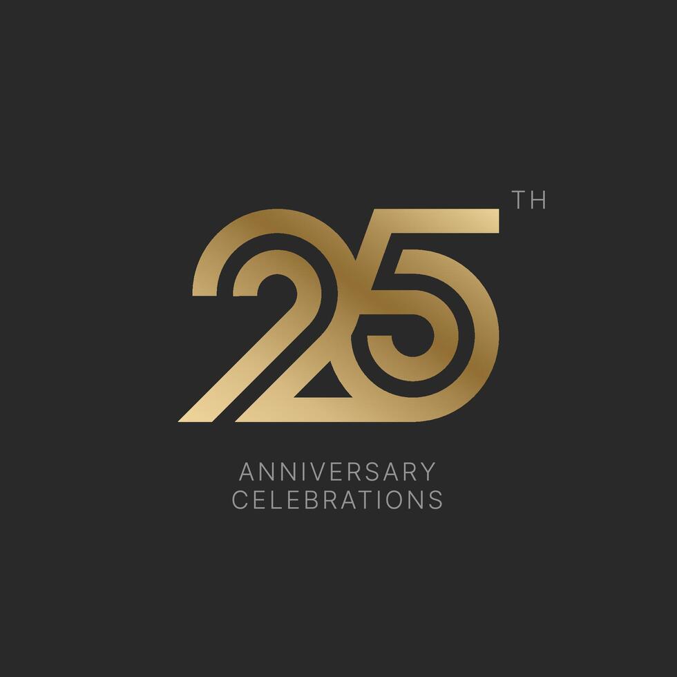 25 years anniversary logo design on black background for celebration event. 25th celebration emblem. vector