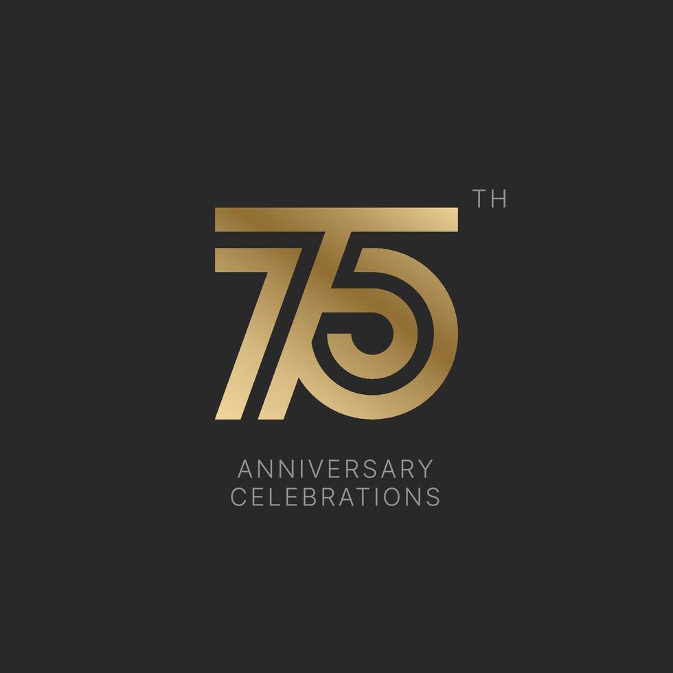 75 years anniversary logo design on black background for celebration event. 75th celebration emblem. vector