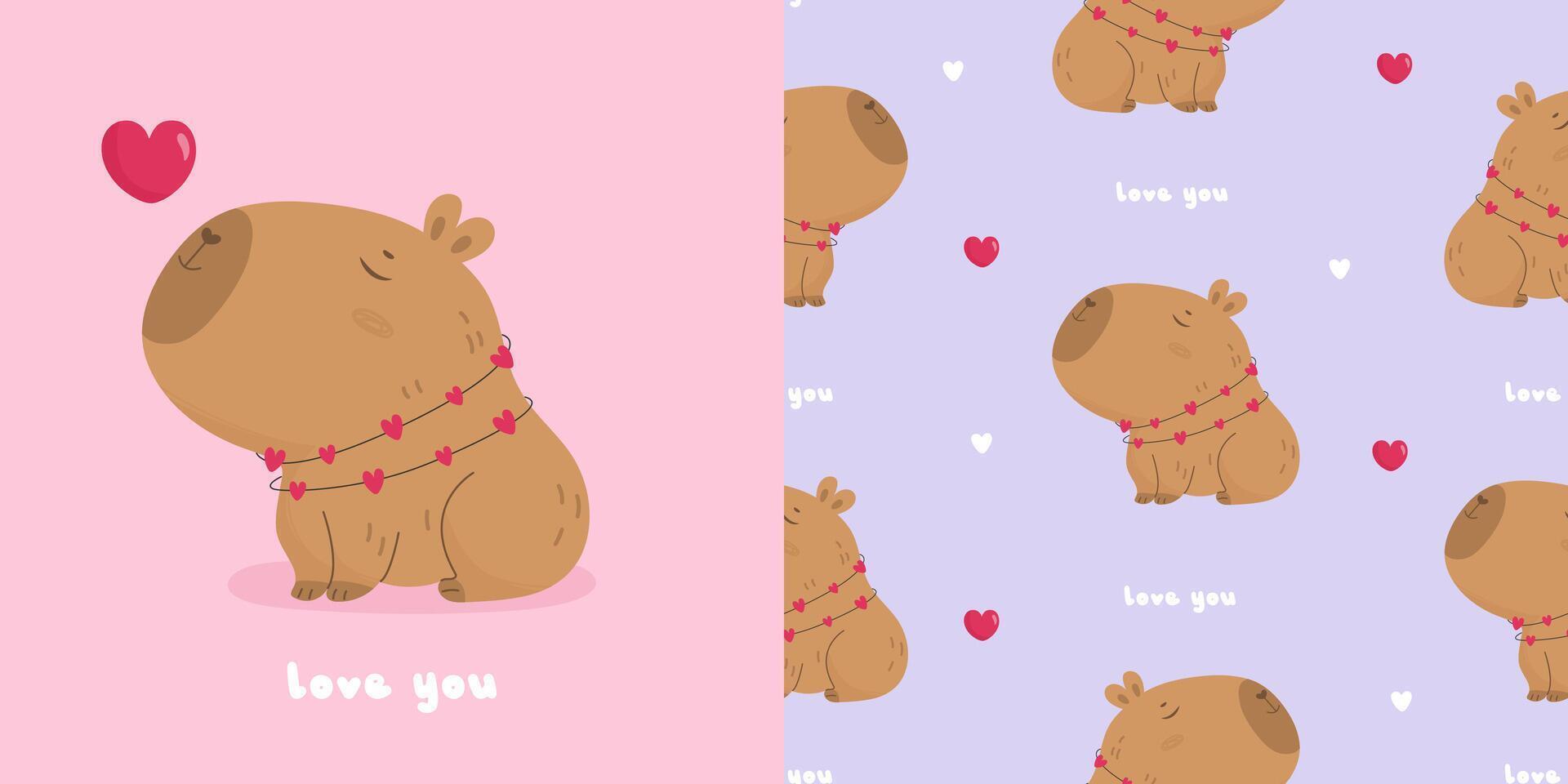 Seamless pattern with lovely capybara vector