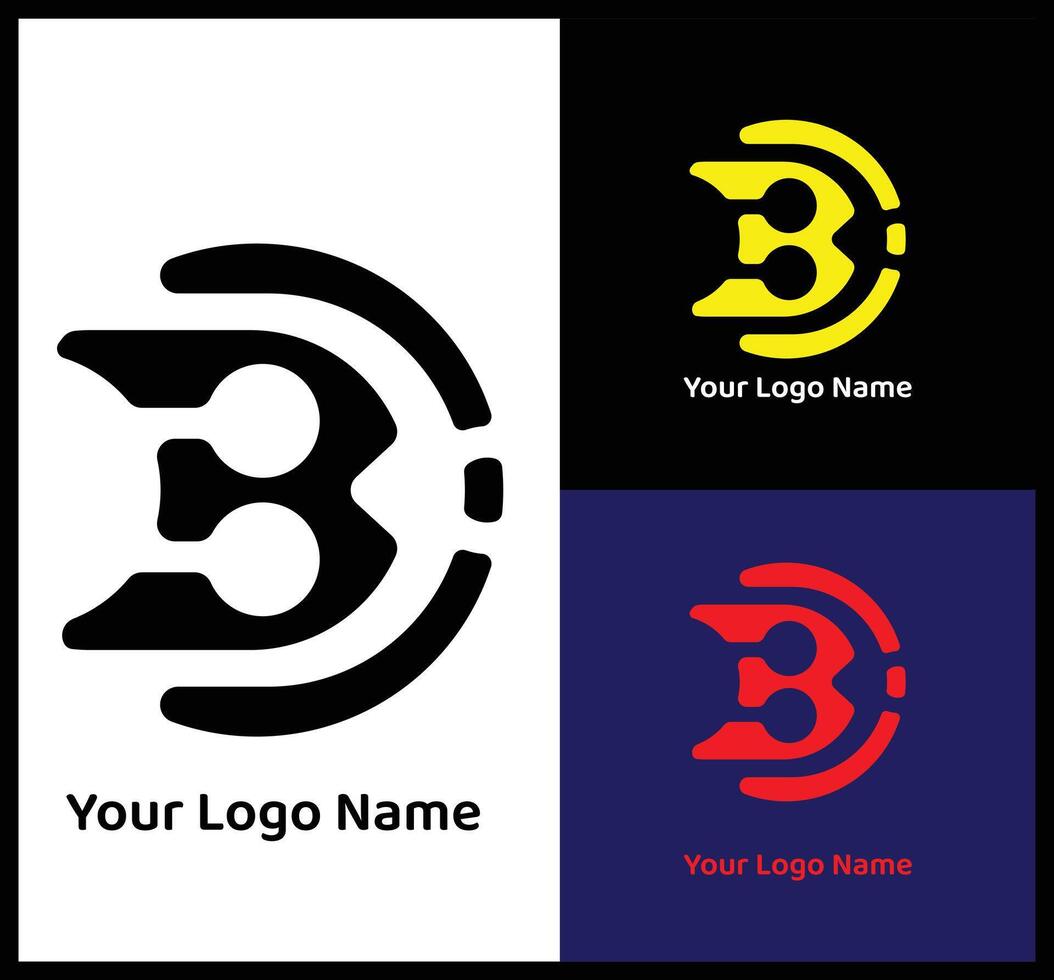 The B E logo design features three different color variations and a modern business emblem layout that emphasizes creativity and brand identity. vector