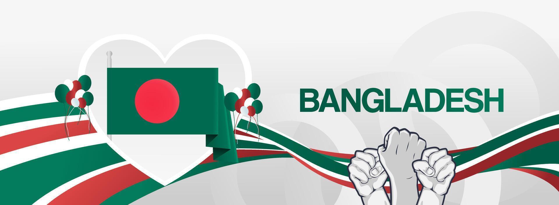 Creative banner with love symbol and Bangladesh national flag to celebrate national day or public holiday vector