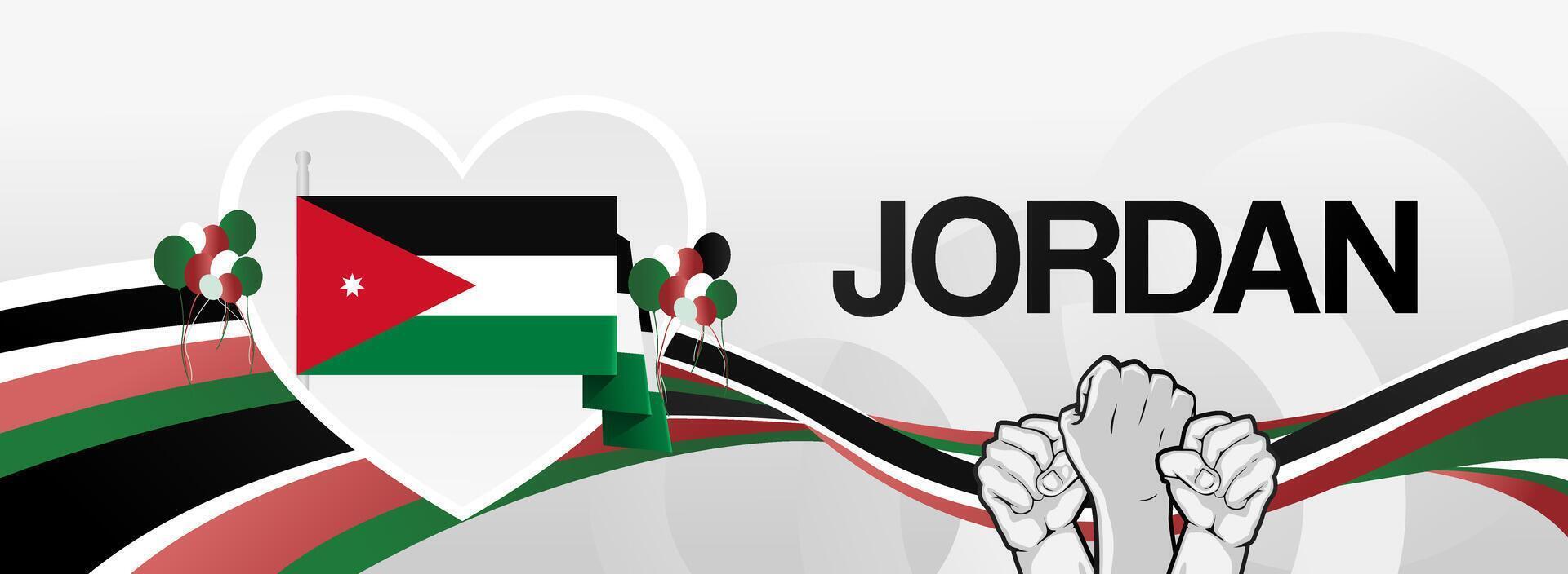 Happy Jordan independence day in country flag colors and love symbol vector