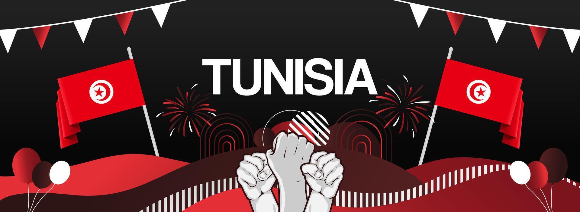 Tunisia national day celebration festive banner. Can be used as independence greeting card, public holiday, New Year party, and sport event vector