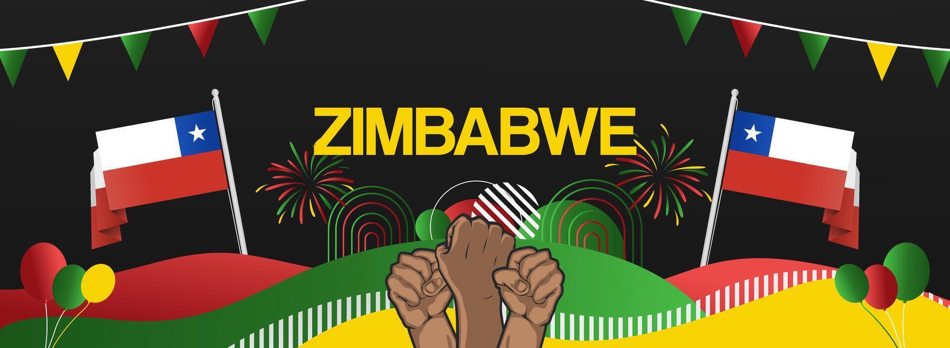 Zimbabwe national day festive banner. Creative modern design for holiday celebration, greeting card, billboard, sport event backdrops. April 18th. Happy Zimbabwe Independence Day vector