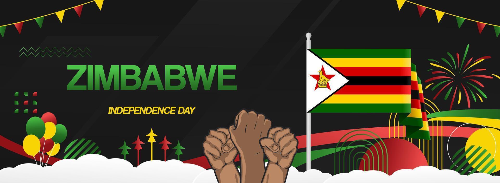 Zimbabwe national day celebration party banner in black background vector
