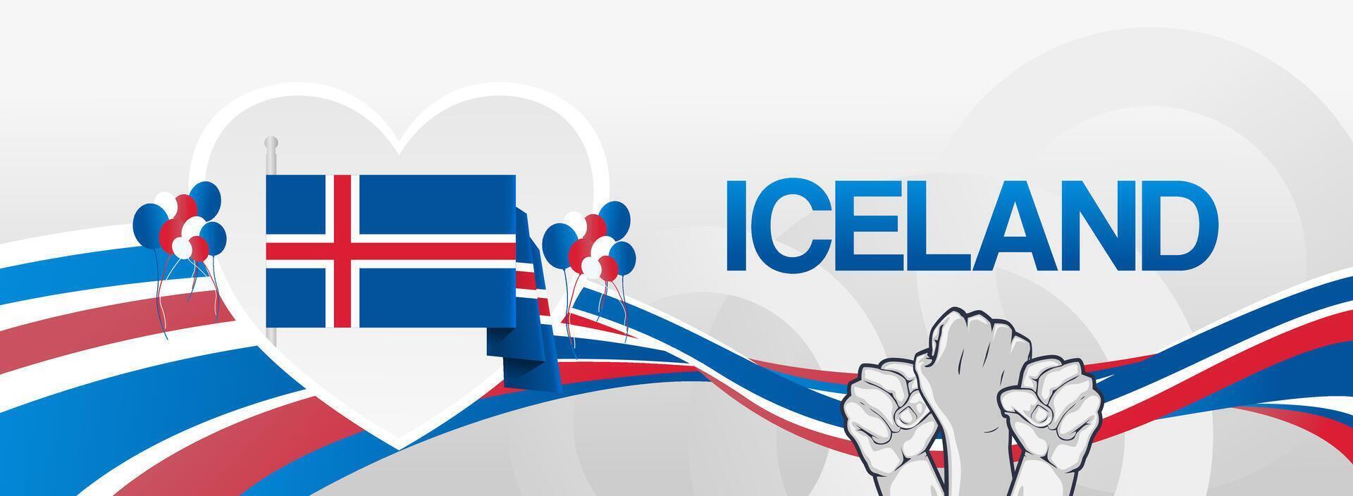 Iceland banner to celebrate national day with country flag and love symbol vector