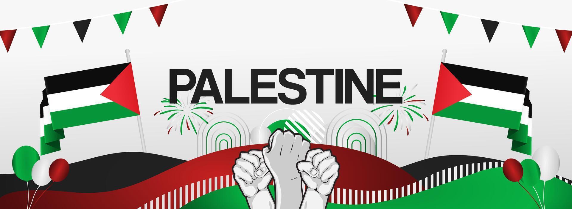 Abstract art wide banner in the colors of the Palestinian state flag in support of independence vector