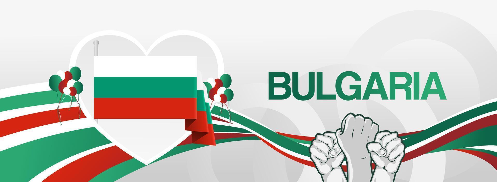 Bulgaria independence day background design with love symbol, raised hands and country flag vector